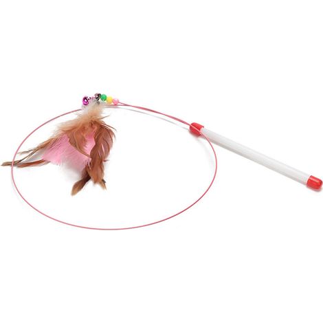 Katzenfederspielzeug, 90 cm lang, elastischer Katzenangelstab mit Glöckchen, Anhänger aus natürlicher Hühnerfeder