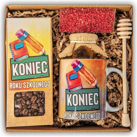 Un cadeau pour un professeur, pour le remercier, en fin d'année : tasse, café, chocolat, miel. (1/5)