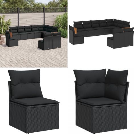 Salon de jardin 10 pcs avec coussins noir résine tressée - Ensemble Salon De Jardin - Meuble De Jardin - Salon Extérieur - Mobilier De Jardin - Chaise Longue - Home & Living (1/5)