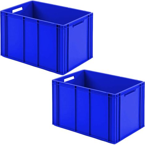 BRB 2 bacs Euro avec 2 poignées, L 600 x l 400 x H 420 mm, bleu, fond nervuré