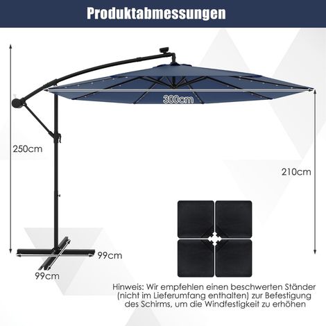 Sombrilla solar para patio con luces LED, azul marino