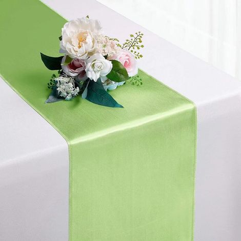 1 chemin de table en satin - 30,5 x 274,3 cm - Pour mariage, fête d'anniversaire, banquet, décoration - Vert (1/5)