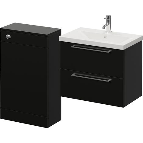 Napoli 390 Matt Black 1100mm Wall Mounted 2 Drawer Vanity Unit and Toilet Suite with Glide Basin - 1100mm - Chrome 320mm HandleWithout Kingston Toilet Pan