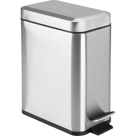 Poubelle rectangulaire en métal avec couvercle, poubelle compacte avec doublure amovible et poignée pour salle de bain, cuisine, salle d'artisanat – Chrome brossé (1/5)