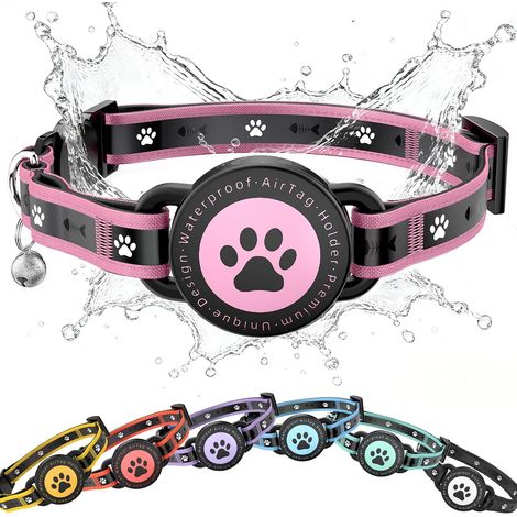 Collier Chat Anti-étranglement, Collier Réfléchissant Étanche avec Support et Cloche, Rembourrage Confortable, pour Chats Chatons et Chiots (Rose, 8"-10.5") (1/5)