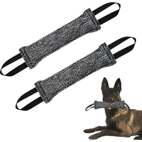 2-teiliges Zerrspielzeug-Set für Hunde, 30 cm Beißspielzeug, interaktives Hundetrainingsspielzeug mit 2 Griffen für Tauziehen und Apportieren (Grau) (1/5)