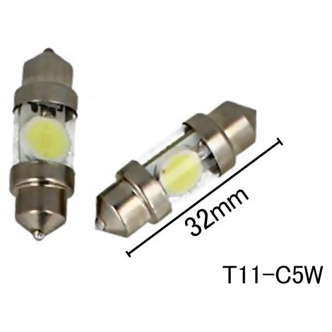 Coppia 2 Lampade Led T11 C5W Siluro 32mm Con 1 Power Led Colore Bianco Freddo 6000K 12V 1W