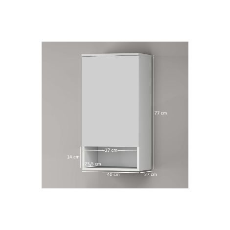 Meuble mural blanc 40 x 27 x 77 cm avec portes, étagères réglables et compartiment ouvert pour salle de bains et cuisine (1/5)