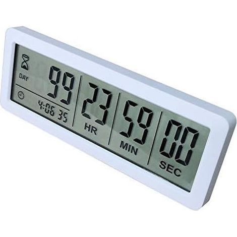 Compte à rebours numérique 999 jours avec dos magnétique pour réunion de projet de cuisine de laboratoire de mariage de retraite de vacances (Blanc) (1/4)