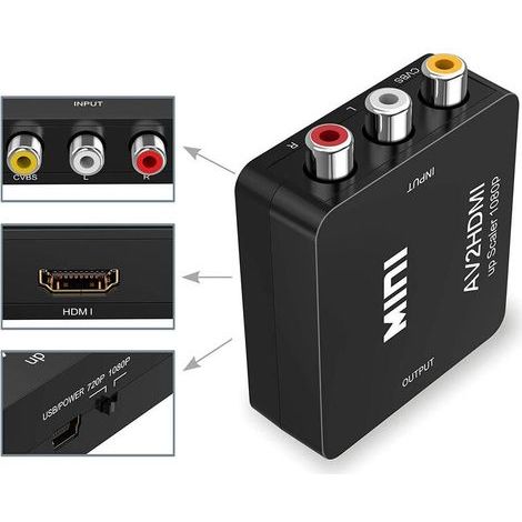 Adaptateur RCA vers HDMI, Mini AV RCA CVBS vers HDMI Vidéo Audio Convertisseurs, Support 720 1080P pour PC Xbox PS3 PS2 TV STB, (1/5)