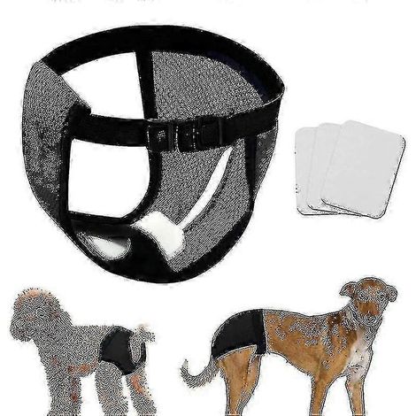 Lot de 5 couches-culottes pour chiens avec 3 protections hygiéniques, lavables, noires, taille M. (1/4)