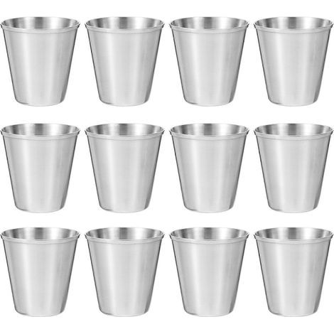 Lot de 12 verres à liqueur portables en acier inoxydable, gobelets pour boissons alcoolisées, verres à vin, porte-sauces (30 ml)-4.00X4.00X4.00CM-Silver (1/3)
