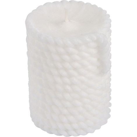 Bougie Pilier Effet Cordage "Blue Wave" 8cm Blanc