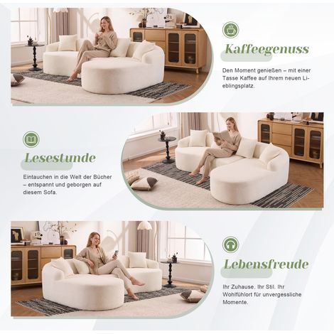 Canapé modulaire incurvé blanc cassé L gauche + 2 places housse chenille,sans montage confortable pour salon et appartement. (1/5)
