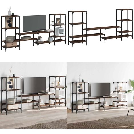 Mueble de TV madera de ingeniería marrón roble 206,5x28,5x95 cm - Almacenamiento - Madera contrachapada