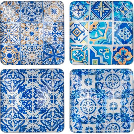 4U Magnet aus Kunstharz – Blaues Keramikdesign zur Dekoration