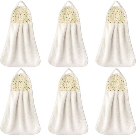 6 toallas de mano colgantes de forro polar coral, toallas absorbentes de agua para el hogar, la cocina y el baño, color beige. (1/4)
