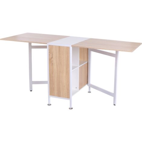 Tavolo Pieghevole Salvaspazio con 4 Scompartimenti Rovere e Bianco 169x62x75 cm (1/5)