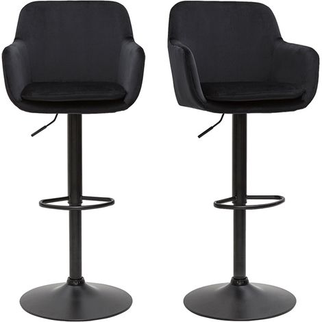 Sgabelli da bar regolabili in velluto nero e metallo nero (set di 2) AMIKA (1/4)
