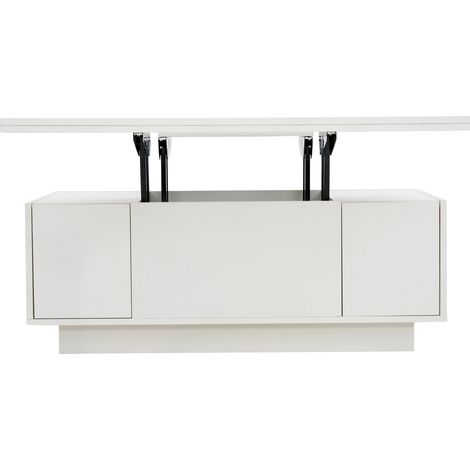 Tavolino da salotto moderno con doppio piano ribaltabile e vano portaoggetti nascosto, bianco (1/5)
