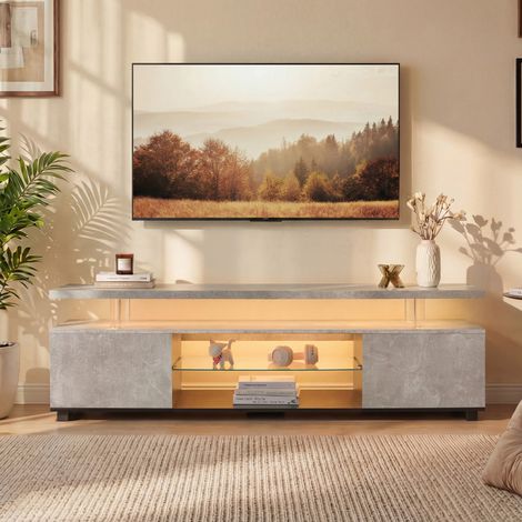 LED-TV-Schrank für Fernseher bis 60 Zoll, 130 x 40 x 48 cm, Holzwerkstoff, Grau und Schwarz (1/5)