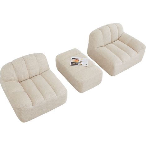 Divano modulare a L 2 posti senza montaggio con pouf, tessuto morbido beige bianco (1/5)