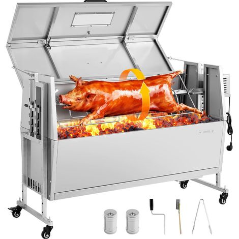 VEVOR Griglia per Maialino Griglia a Carbone, Lunghezza 132 cm 38 W con Capacita di Carico di 60 kg e Ruote e Regolazione dellAltezza a 4 Vie e Coperchio, in Acciaio Inossidabile per Campeggio (1/5)