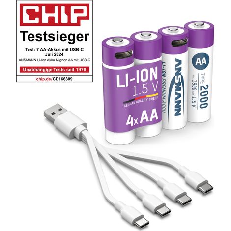 ANSMANN Akku Mignon AA Typ-C Anschluss Li-Ion 1800mAh 1,5V, 4 Stück