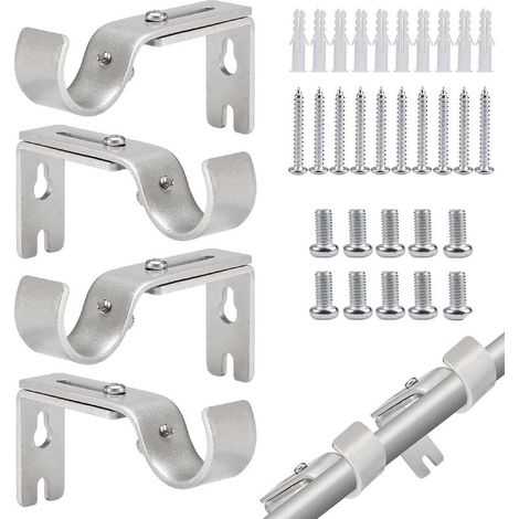 Lot de 4 supports de tringle à rideaux de 9 x 2 x 4 cm, avec 10 tubes en plastique blanc, 10 vis longues et 2 vis courtes, supports de tringle pour bureau, rideaux et décoration intérieure (1/5)
