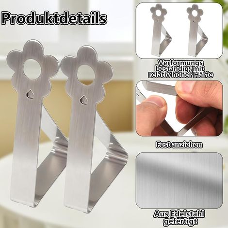 Set di 10 clip per tovaglie da esterno, regolabili, in acciaio inossidabile, con design floreale, per tavoli con spessore da 2,5 a 3,5 cm, da fissare con picchetti.