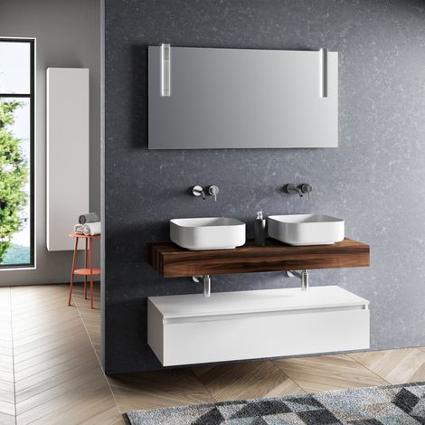Ensemble de salle de bain 8 pièces YOKA noyer/blanc