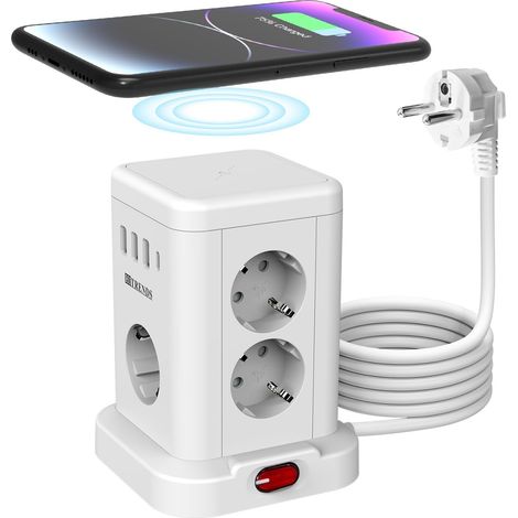 Adaptateur de prise de courant avec 4 USB, avec câble de 2 m, prise de courant répartitrice à 10 voies, (1/5)