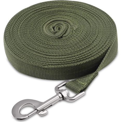 BEBUSINGOTO Hundeleine, Hundetrainingsleine mit Griff, lange Hundeleine, Nylongurt, freihändig für kleine bis große Hunde, zum Spazierengehen und Joggen, 10 m x 2,5 cm (grün) (1/5)
