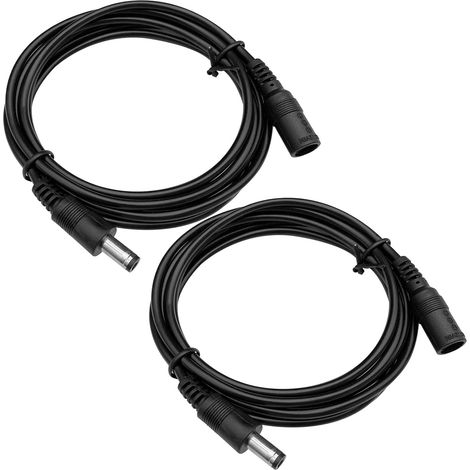 2 Pack 3.3ft DC Power Extension Cable, 5.5mm x 2.1mm Male to Female Power Cord for CCTV Security Cameras, LED Strip, DC 12V Power Adapter and More (Black) (1/5)