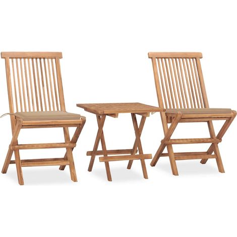 3-tlg. Garten-Essgruppe mit Kissen Klappbar Massivholz Teak