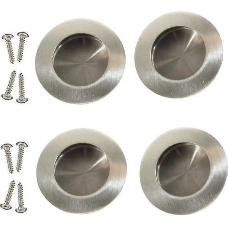 Poignées de porte coulissante (lot de 4) - Poignées de porte encastrées rondes de 65 mm - Acier inoxydable brossé - Poignées de porte de placard coulissantes intérieures (1/5)