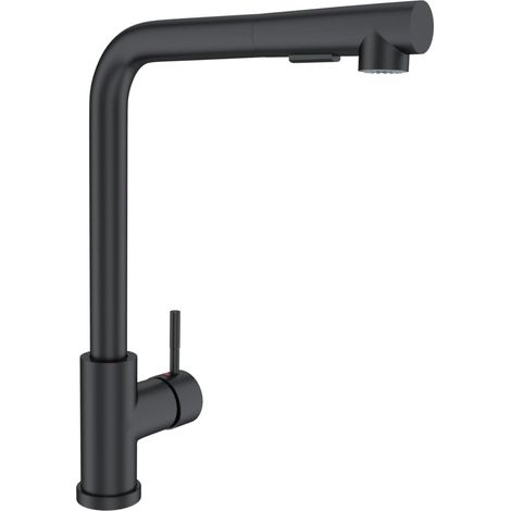 Zamery – Mitigeur de cuisine noir mat avec douchette extractible – 2 jets d'eau – Bec haut rotatif à 360° – Acier inoxydable SUS304 durable