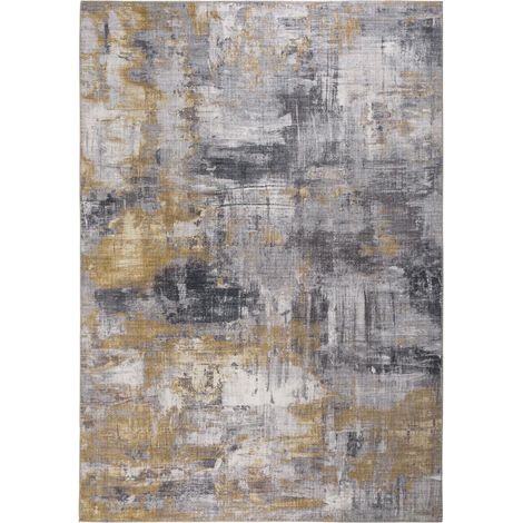 Tapis rectangulaire tissé 120x170 cm – Polyester gris et jaune – Motif faux uni – Anti-acarien et hydrofuge – Certifié OEKO-TEX® – Unamourdetapis