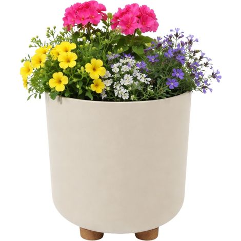 TERRA Blumentopf auf Füßen, recycelt, beige, H 27,4 x 24,2 cm