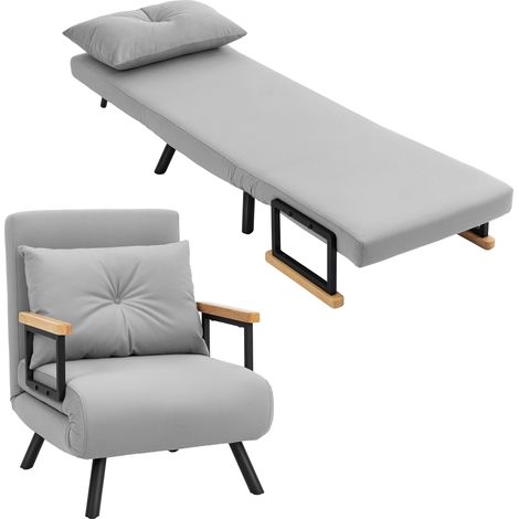 HOMCOM sofá cama plegable de 1 plaza 4 en 1, tapizado en terciopelo con respaldo ajustable de 5 niveles y almohada acolchada, para salón, gris claro