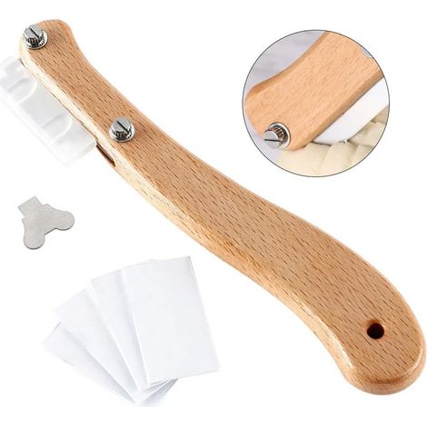 Lamm à pain avec manche en bois, ensemble incurvé, 5 lames de rechange et boîte de rangement, couteau à pâte ergonomique 19 cm avec anneau de suspension pour baguettes et pain au levain (1/5)