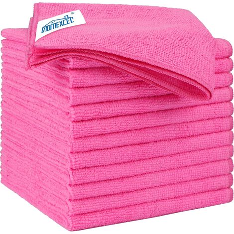 Lot de 12 Chiffons en Microfibre,Torchons Lavette Microfibre Ménage,Ultra-Doux, Haute Absorption, Idéal pour Cuisine, Voiture, vitres et Toute la Maison 32 x 32 CM, Rose (1/5)