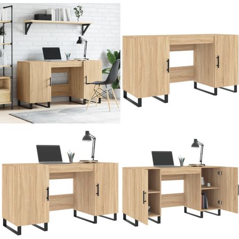 Bureau chêne sonoma 140x50x75 cm bois d'ingénierie - Bureau bois d'ingénierie - Bureau d'étude