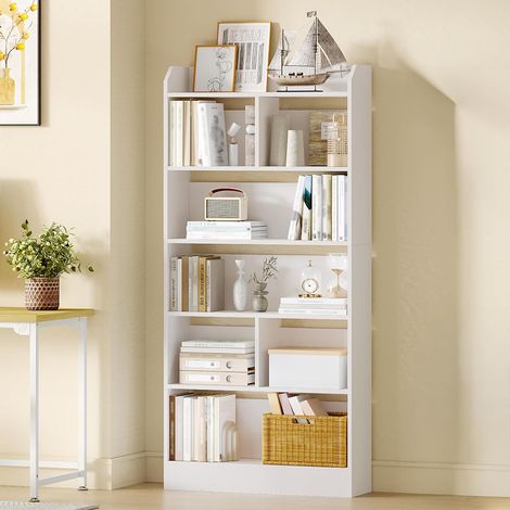 Bibliothèque blanche 6 niveaux – Meuble de rangement pour livres et objets – Dimensions 24x80x170 cm – Capacité 20 kg par niveau (1/5)