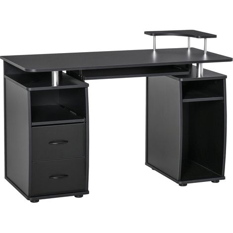 Scrivania da Ufficio 120x55x85 cm con Cassetti e Mensola in Truciolare Nero (1/5)