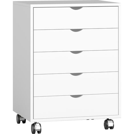 Cassettiera da Ufficio 50x40x67,5 cm con 5 Cassetti per Documenti A3 Ruote e Blocco Bianco (1/5)
