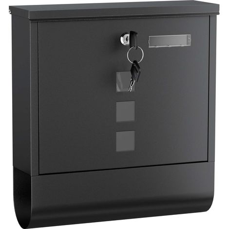 Wiltec – Boîte aux lettres murale ou sur pied – Verrouillable en acier galvanisé – Dimensions 305 x 100 x 338 mm – Fenêtres et porte-nom