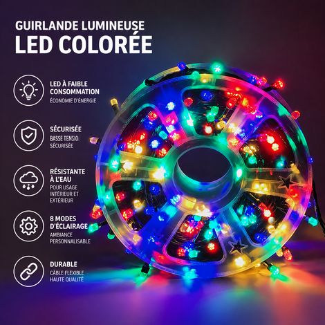 Guirlande lumineuse LED sur enrouleur 50m 240 LED multicolores fil noir extérieur 20 × 2 × 2 cm 200 g – Livraison gratuite
