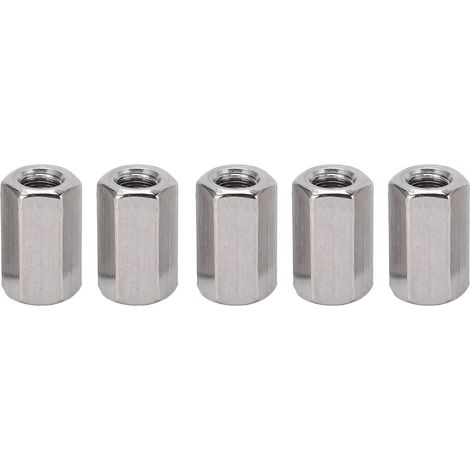Lot de 5 écrous de raccordement hexagonaux M10 x 1,5 17 L30 mm en acier inoxydable antirouille pour tige filetée (1/5)