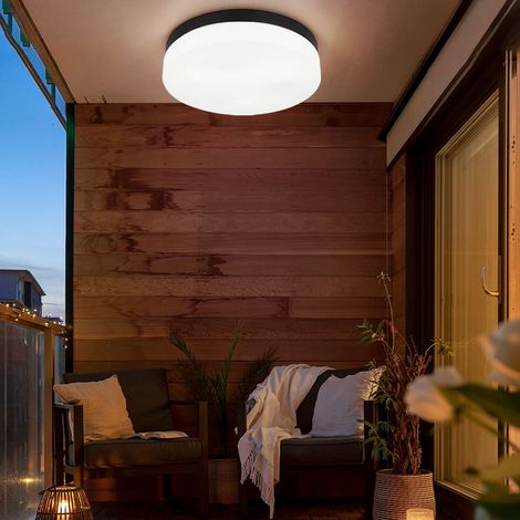 Plafoniera da bagno lampada da terrazza lampada da esterno lampada da balcone resistente alle intemperie IP44, vetro alluminio nero, 3x attacco E27, DxH 30x6,5 cm